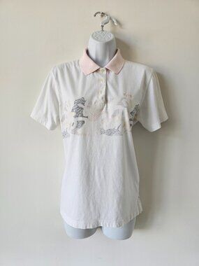 RENEE White Pink Collar Cotton Blend Short Sleeve Shirt Top 12